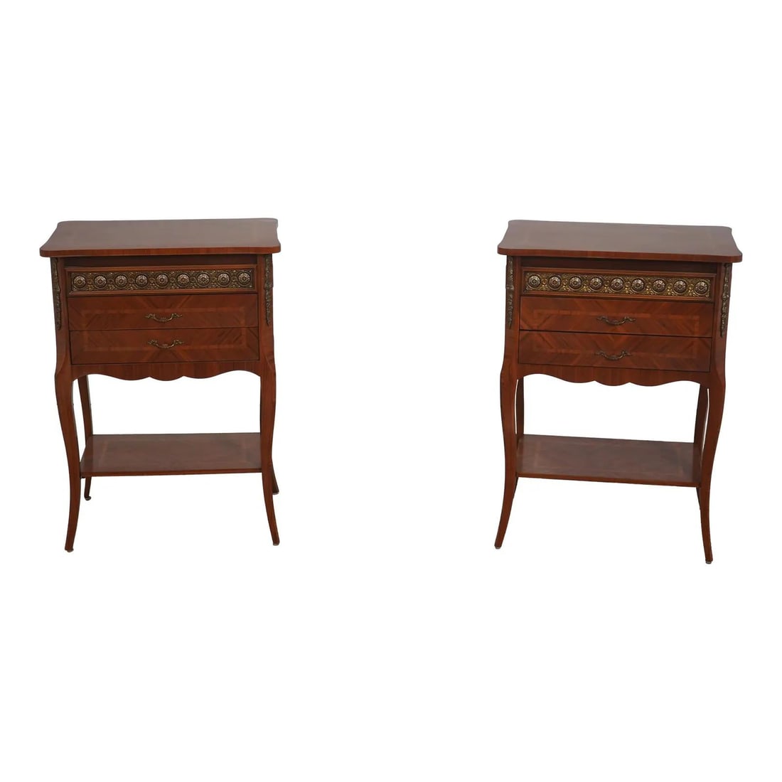 Pair of French Style Marquetry Nightstands with Ormolu Accents (1 of 10)