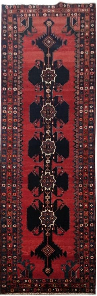 3'11 x 14'1 Red Handmade Persian Hamadan Rug Authentic Design: 3'11 x 14'1 Red Handmade Persian Hamadan Rug Authentic Design Free continental US Shipping Introducing a captivating Red Traditional Persian Hamadan Rug, a timeless masterpiece that embodies the essen