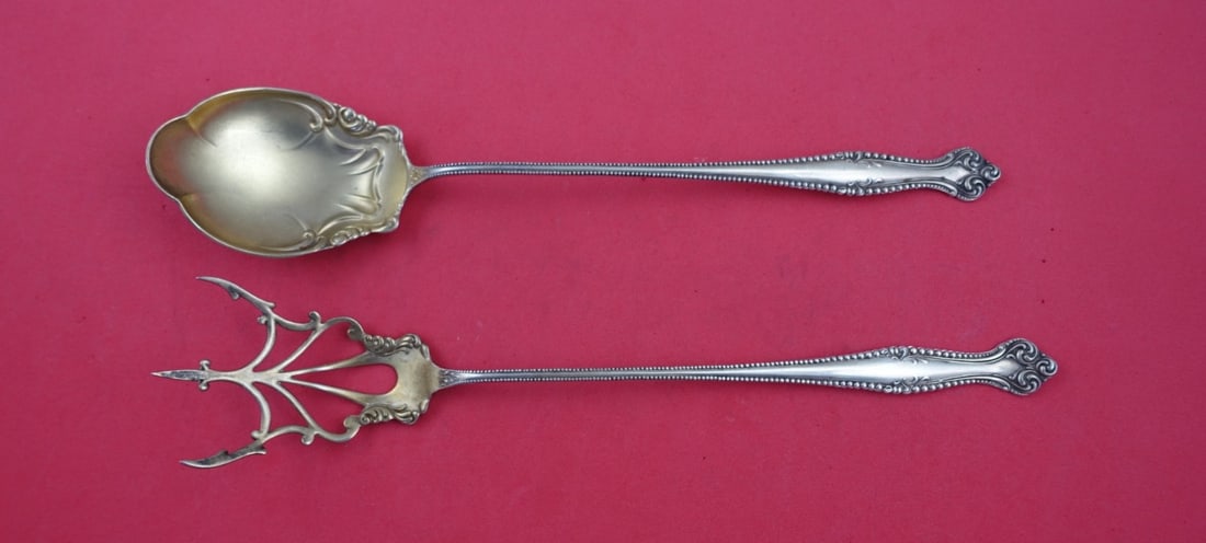 Towle Canterbury Sterling Silver 2-Piece Lettuce Set Gold Washed 9 Inch (1 of 2)