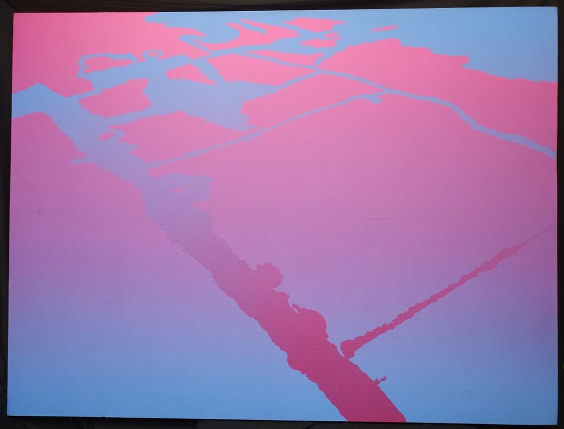 45x60 Abstract Oil Painting by Tom Nixa 1979 on Canvas: 45x60 Abstract Oil Painting by Tom Nixa 1979 on Canvas Large original abstract oil painting by Tom Nixa, dated 1979. This colorful mid-century modern work is painted on canvas and presented unframed. 