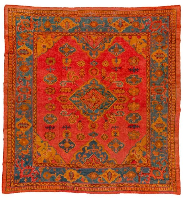 9' 2" x 9' 8" Antique Square Oushak Room Carpet: 9' 2" x 9' 8" Antique Square Oushak Room Carpet Early 20th century antique square Oushak carpet in a room-size format. This pre-owned piece features the classic Oushak type and square form. Specificat