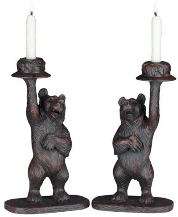 Charming Lodge-Style Bear Candlesticks in Oxblood Red Resin (1 of 1)