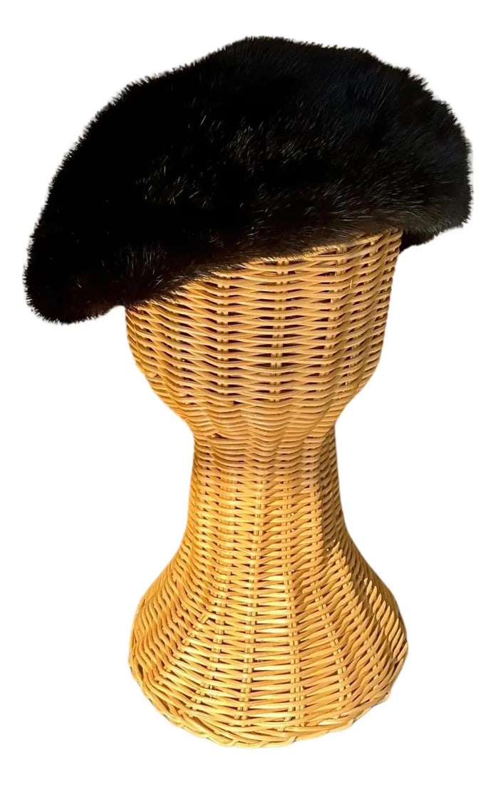 Vintage Black Genuine Mink Fur Hat Luxury Accessory (1 of 7)