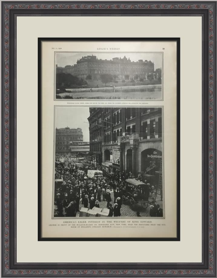 Framed Leslie's Weekly 1902 King Edward VII newspaper page (1 of 2)