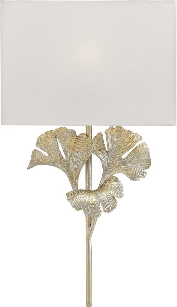 Currey Gingko Botanical Motif Wall Sconce Distressed Silver Leaf: Currey Gingko Botanical Motif Wall Sconce Distressed Silver Leaf Illuminate your space with this elegant botanical motif wall sconce, featuring a sophisticated distressed silver leaf finish and an off