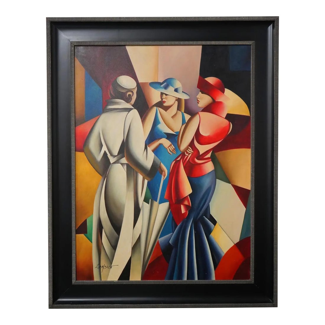 Framed Art Deco Oil on Canvas Painting by Zancisco 38w x 48h (1 of 10)