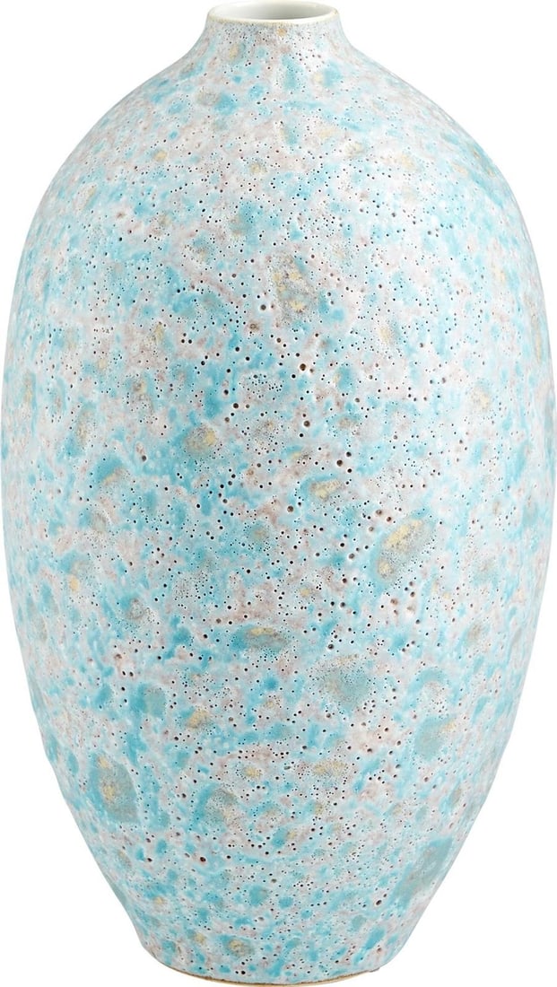 Cyan Contemporary Sumba Vase 16.5H Mottled Blue with White Accents (1 of 1)