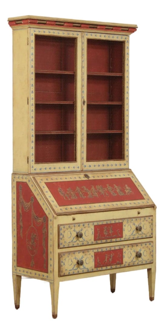 Italian Venetian Style Painted Wood Secretary Desk 41.5w x 21d x 86.5h (1 of 10)