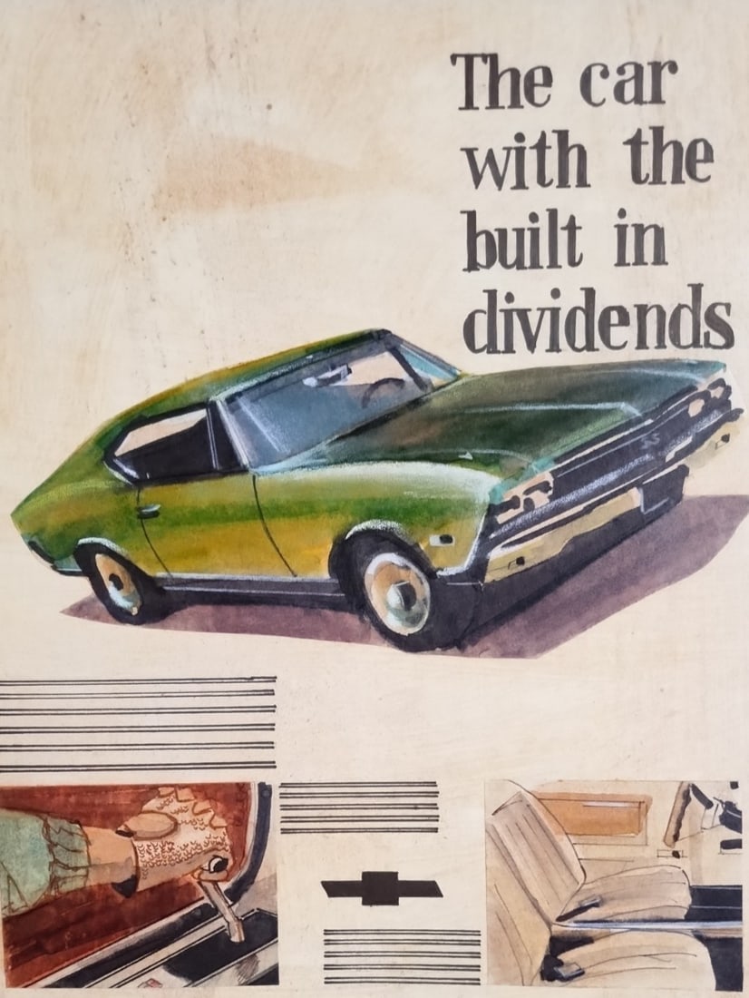 Original 1968 Chevy Chevelle SS 396 advertising illustration painting (1 of 5)