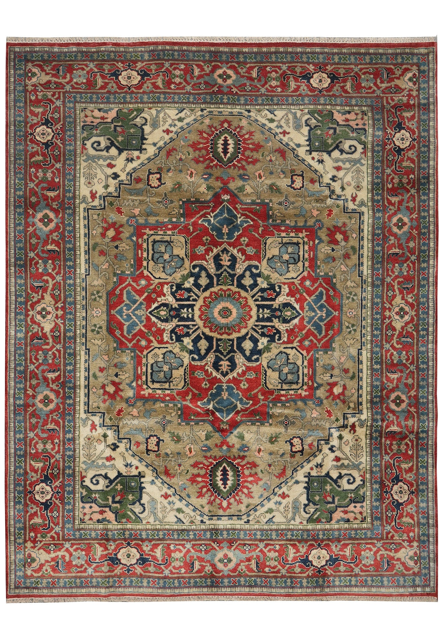 8 x 10 Handmade Green Heriz Serapi Wool Rug Traditional Persian Design: 8 x 10 Handmade Green Heriz Serapi Wool Rug Traditional Persian Design Free continental US Shipping This 8 x 10 foot handmade Heriz Serapi rug features a traditional Persian-inspired design with a geo