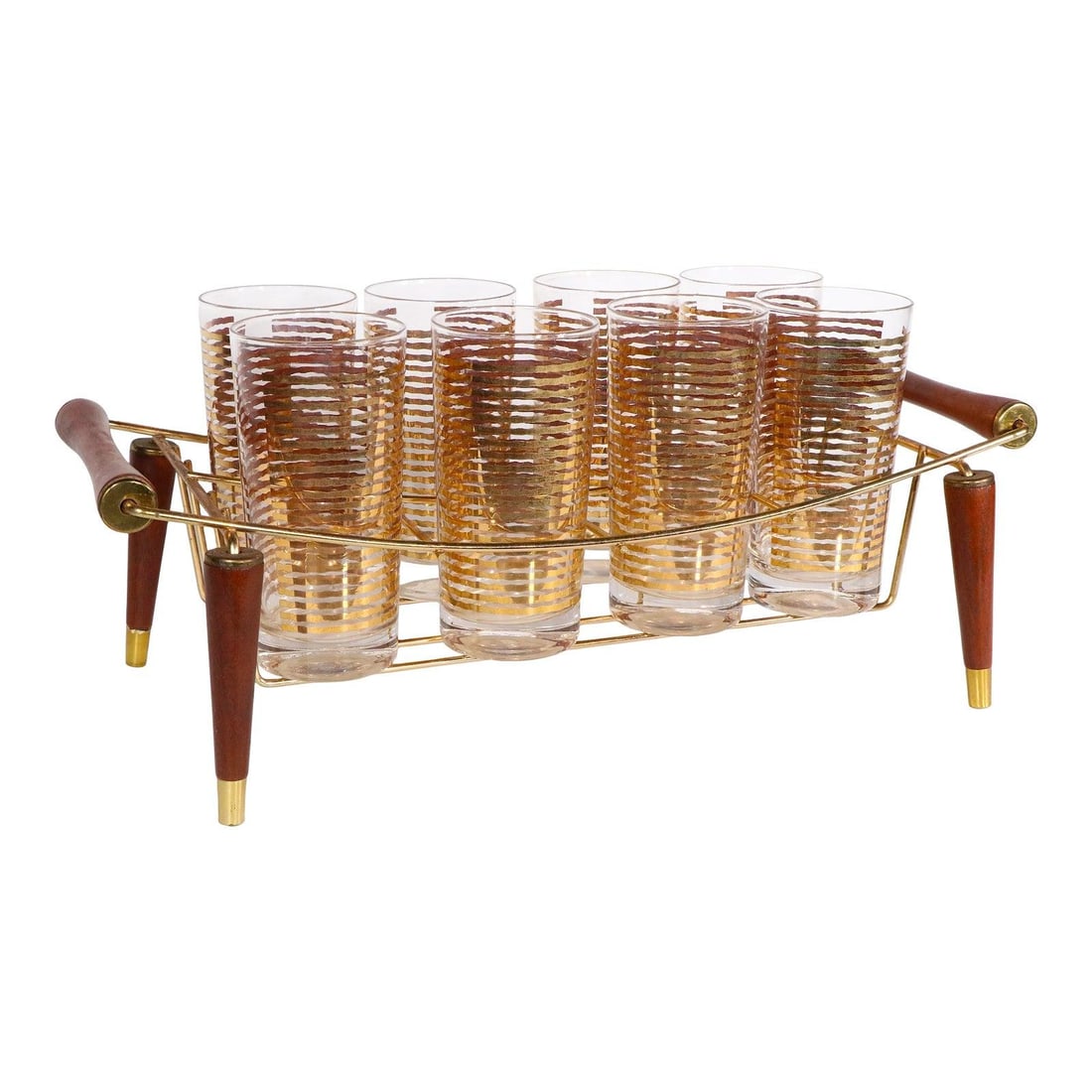 Colony Glass Barware Set With Gold Band Highballs and Carrying Tray 9 Pieces (1 of 10)