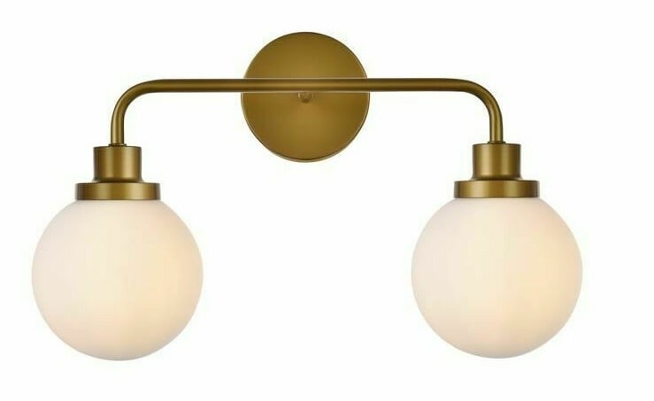 Hanson Brass 2 Light Wall Sconce with Frosted Glass Shades (1 of 9)