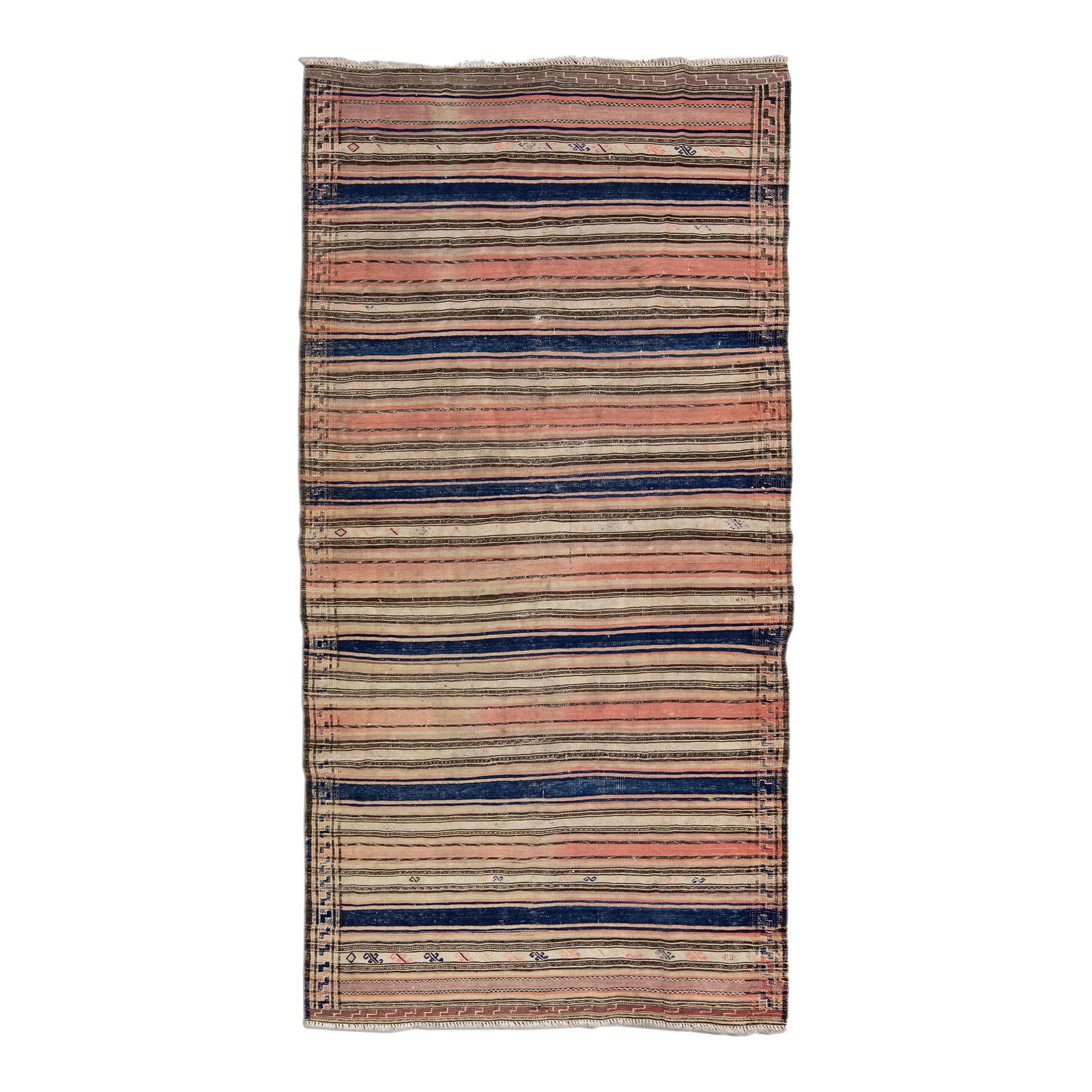 Peach Vintage Kilim Handmade Wool Runner 4'10 x 9'3 Striped Design (1 of 10)