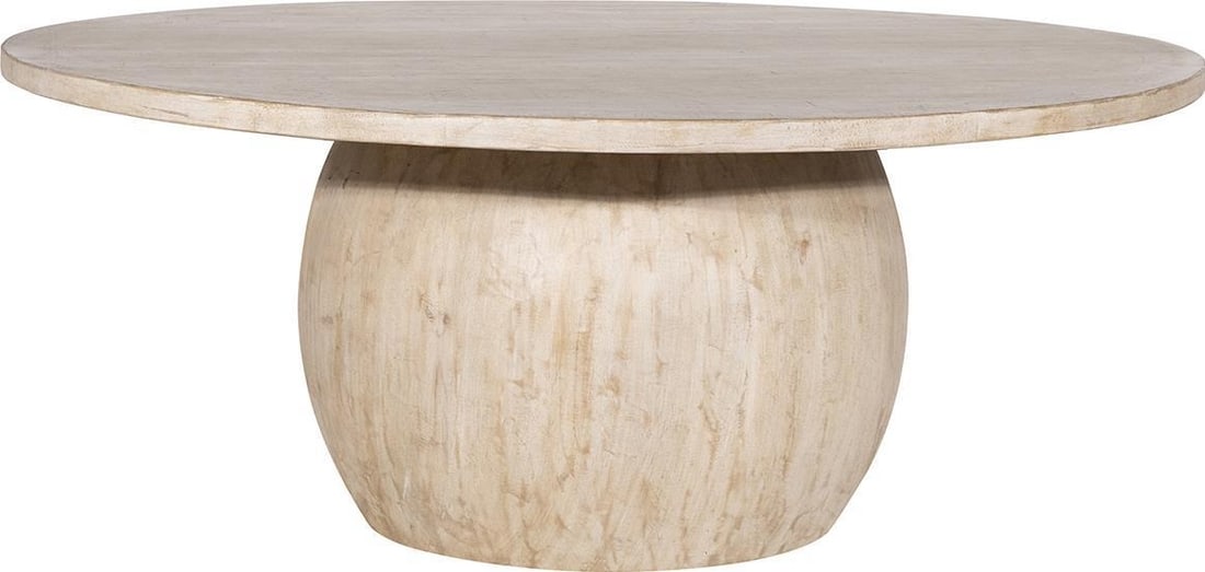Rustic Pedestal Round Dining Table in Reclaimed Pine Wood: Rustic Pedestal Round Dining Table in Reclaimed Pine Wood This exquisite Reclaimed Pine Round Dining Table embodies a rustic charm with its light warm wash finish. Designed in a vintage style, this di