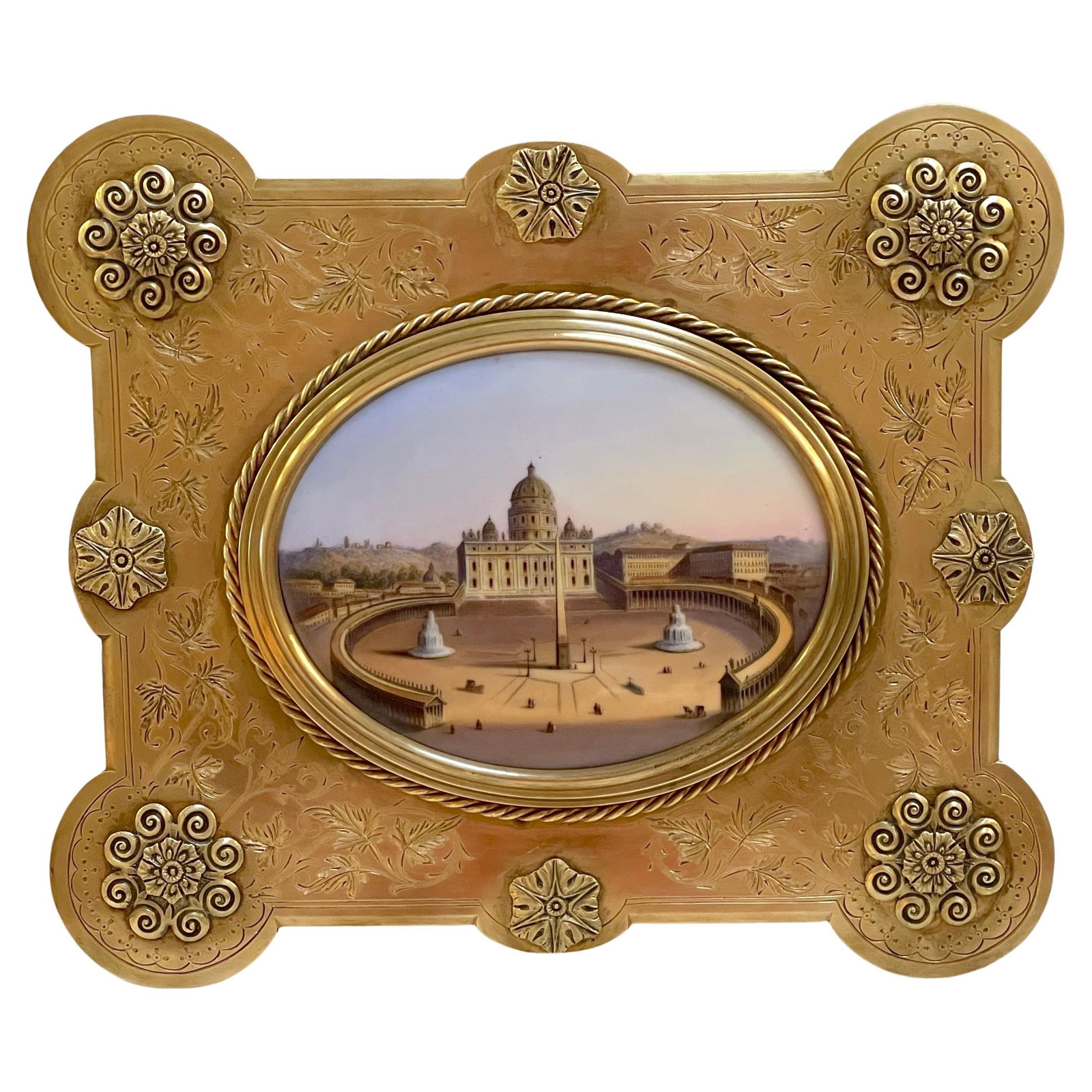 19th Century Grand Tour Porcelain Painting Vatican St Peter's Basilica: 19th Century Grand Tour Porcelain Painting Vatican St Peter's Basilica Experience a piece of history with this exquisite 19th-century Grand Tour painting featuring a stunning view of the Vatican and S