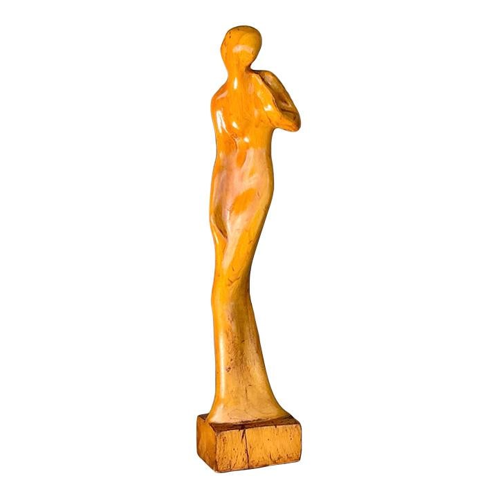 Elegant Vintage Wooden Woman Sculpture 17.5" Tall: Elegant Vintage Wooden Woman Sculpture 17.5" Tall Elevate your living space with this Vintage Figurative Wooden Sculpture of a Woman. This stunning piece of art exemplifies exceptional craftsmanship, 