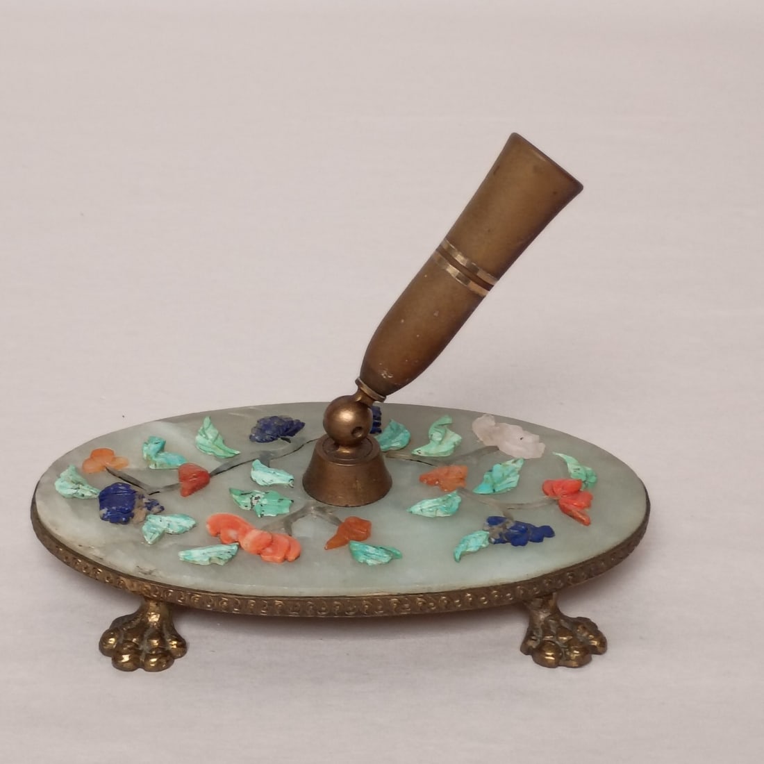Chinese Antique Jade Coral Malachite Desk Pen Holder (1 of 9)