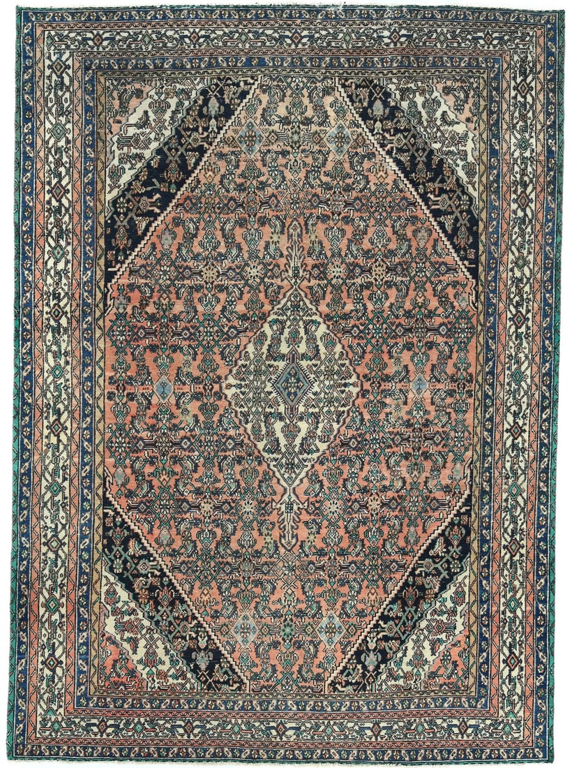 Hand-Knotted Wool Tribal Floral Area Rug 8'1 x 11'0 Vintage Western Asia: Hand-Knotted Wool Tribal Floral Area Rug 8'1 x 11'0 Vintage Western Asia This handmade Oriental rug features a large tribal floral design crafted from wool with a vintage aesthetic. Produced in Wester