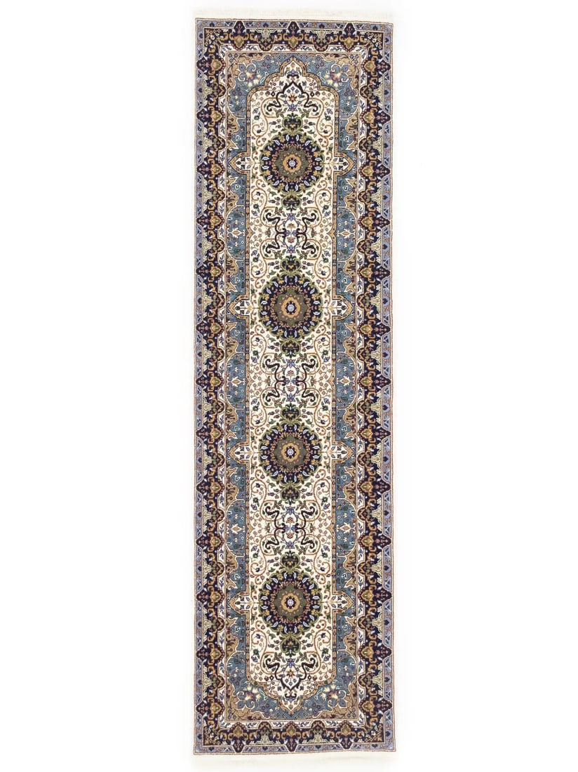 Hand-Knotted Wool Kirman Floral Hallway Runner 2'8 x 9'6: Hand-Knotted Wool Kirman Floral Hallway Runner 2'8 x 9'6 This exquisite Handmade Kirman Oriental Runner Rug features a captivating floral design, making it a stunning addition to any hallway or kitche