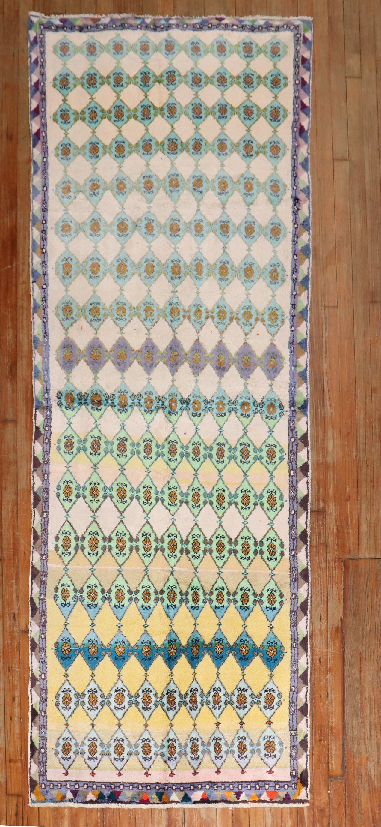 3' 3" x 9' 3" Persian cotton rug runner mid 20th century: 3' 3" x 9' 3" Persian cotton rug runner mid 20th century Vintage Persian runner from the mid-20th century. This pre-owned rug is made of cotton and features a classic runner format. Specifications Typ