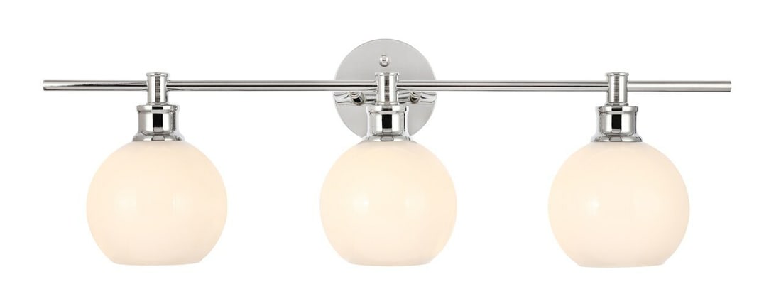 Collier 3 Light Chrome Wall Sconce Frosted Glass 28.1 in: Collier 3 Light Chrome Wall Sconce Frosted Glass 28.1 in This modern wall sconce features a polished chrome finish and three frosted white glass shades, providing a stylish lighting solution for