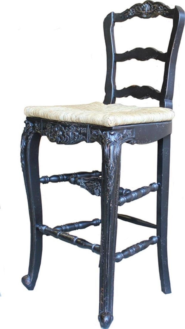Country French Rattan Counter Stool with Rush Seat (1 of 4)