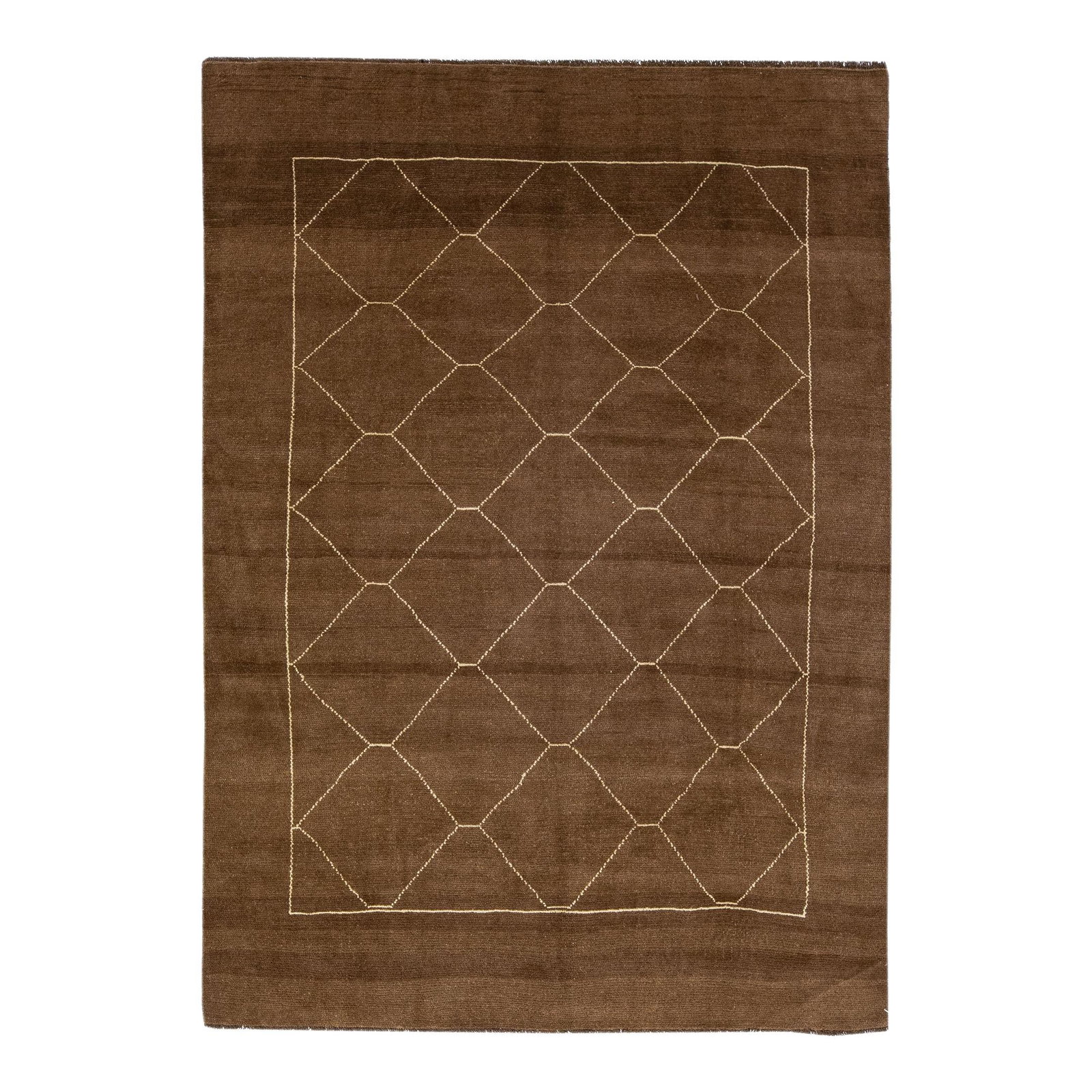 Brown Geometric Moroccan Handmade Wool Rug 6'9 x 9'7: Brown Geometric Moroccan Handmade Wool Rug 6'9 x 9'7 Enhance your living space with this exquisite, handmade Moroccan-style wool rug from the Northwest collection. Featuring a rich brown color field