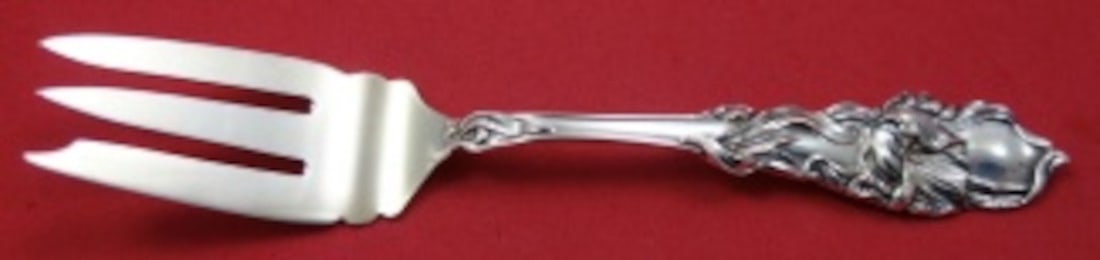 Sterling Silver 3-Tine Pastry Fork Tulip Pattern by Fessenden 5.25 Inch (1 of 2)