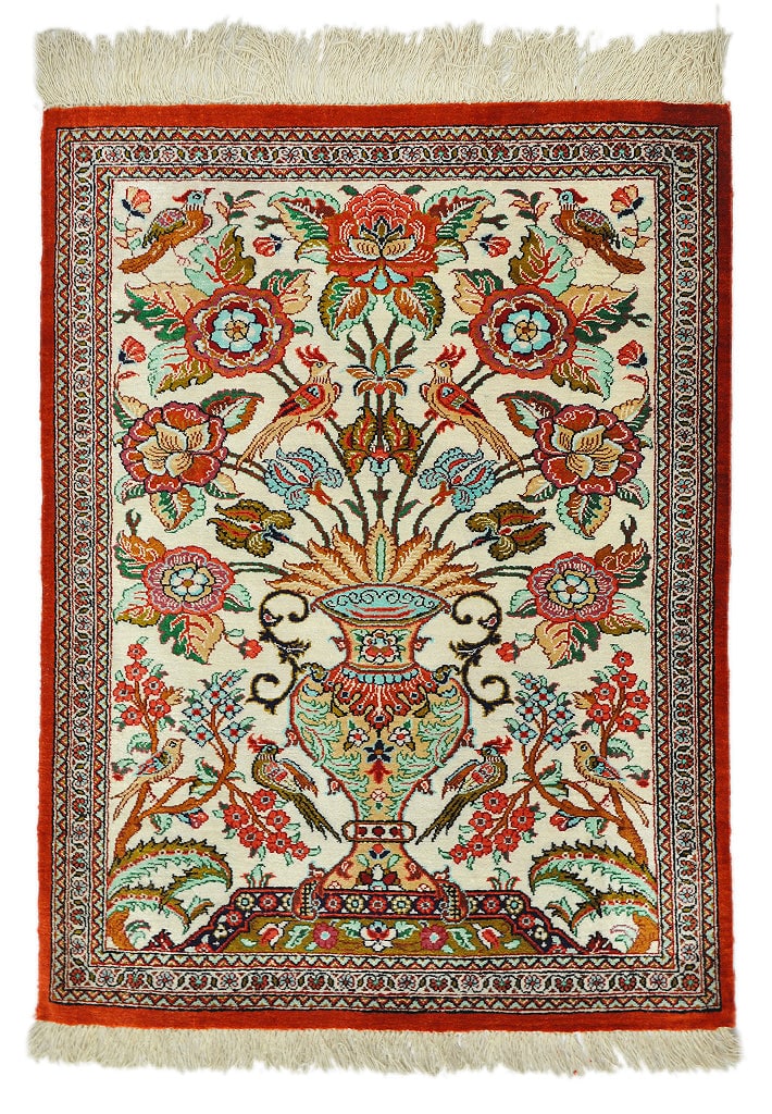 Exquisite 1.10 x 2.7 Persian Qum Silk Rug Box Bakhtiari Pattern: Exquisite 1.10 x 2.7 Persian Qum Silk Rug Box Bakhtiari Pattern Free continental US Shipping Discover timeless elegance with this exquisite 1.10 x 2.7 High-End Persian Qum Silk Rug, featuring the ench