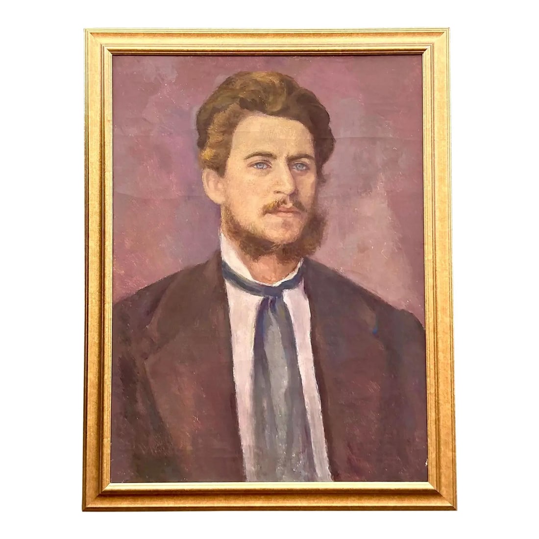 Vintage Original Oil Portrait on Canvas Framed in Gold: Vintage Original Oil Portrait on Canvas Framed in Gold Enhance your space with this captivating vintage original oil portrait on canvas. This expressive artwork depicts a distinguished gentleman, skil