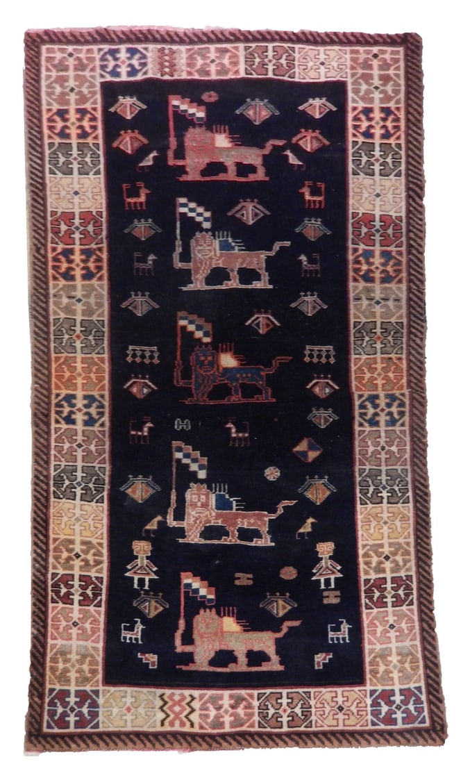 Navy Blue Semi-Antique Persian Shiraz Runner Rug 3'8 x 7'0 Hand-Knotted Wool (1 of 6)