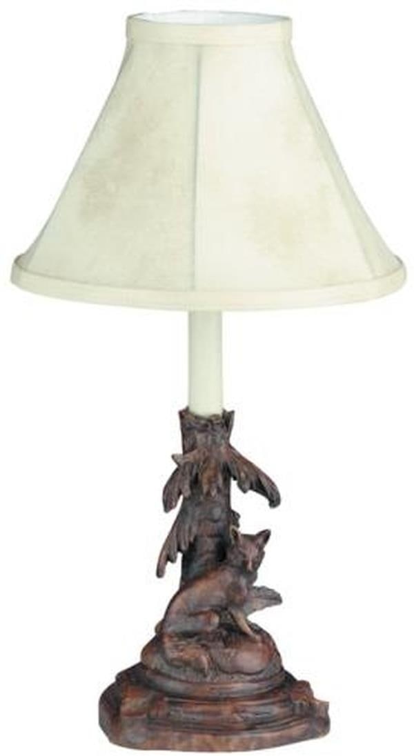 Lodge Style Fox Table Lamp with Faux Leather Shade: Lodge Style Fox Table Lamp with Faux Leather Shade This item is made at time of order. Please allow 42 to 70 days for production. Illuminate your space with this charming Unique Fox Lamp featuring a f
