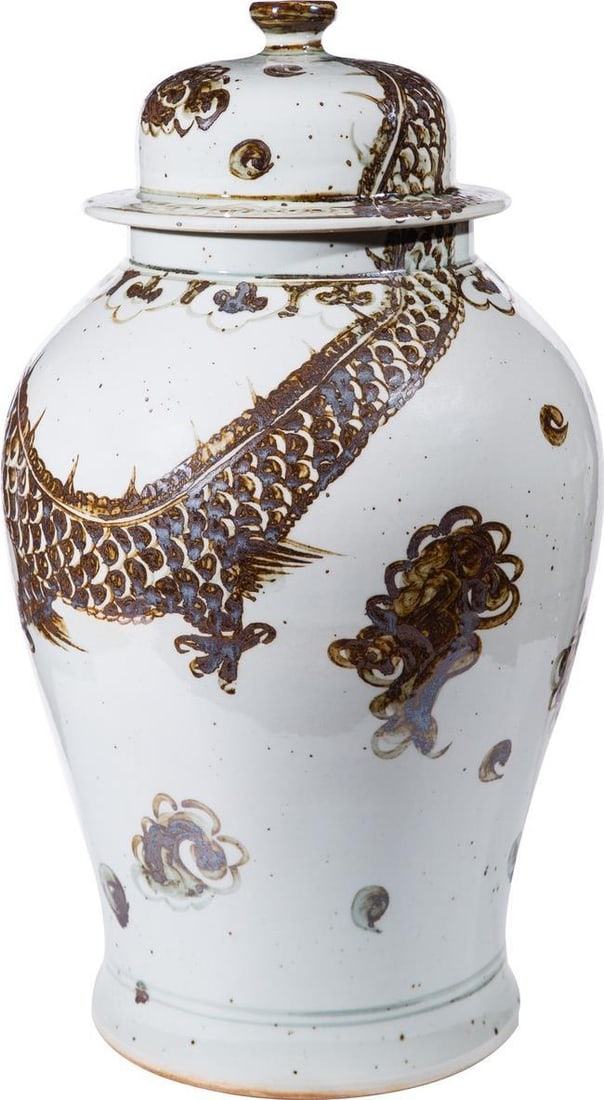 Handcrafted Rustic Asian Dragon Temple Jar 20H 13W 13D (1 of 4)