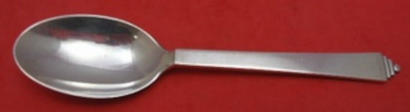 Georg Jensen Pyramid Sterling Silver Dessert Spoon GI/GJ Mark 6.5": Georg Jensen Pyramid Sterling Silver Dessert Spoon GI/GJ Mark 6.5" This exquisite dessert spoon is part of the renowned Pyramid pattern by Georg Jensen, crafted from high-quality sterling silver. Meas