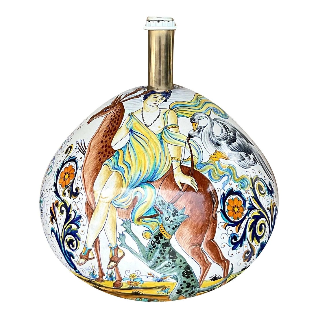 Hand Painted Italian Majolica Ceramic Table Lamp with Mythological Scene (1 of 10)