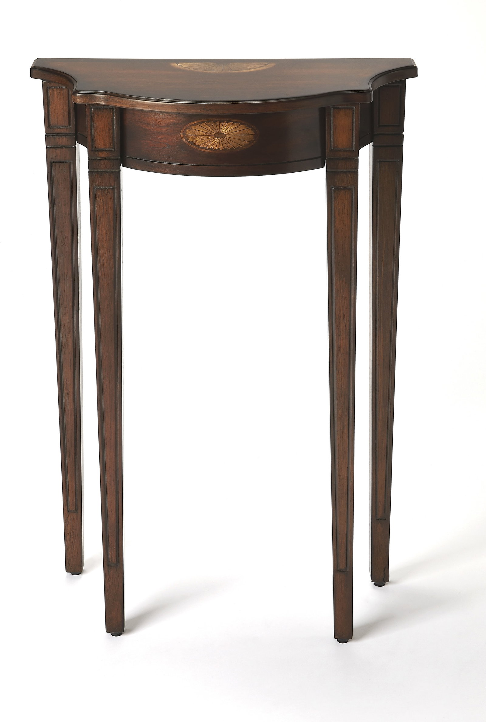 Butler Pembroke-Style Console Table in Dark Brown Cherry: Butler Pembroke-Style Console Table in Dark Brown Cherry This elegant Pembroke-Style Console offers a sophisticated addition to your home decor. Crafted from a combination of MDF, resin, rubberwood, s