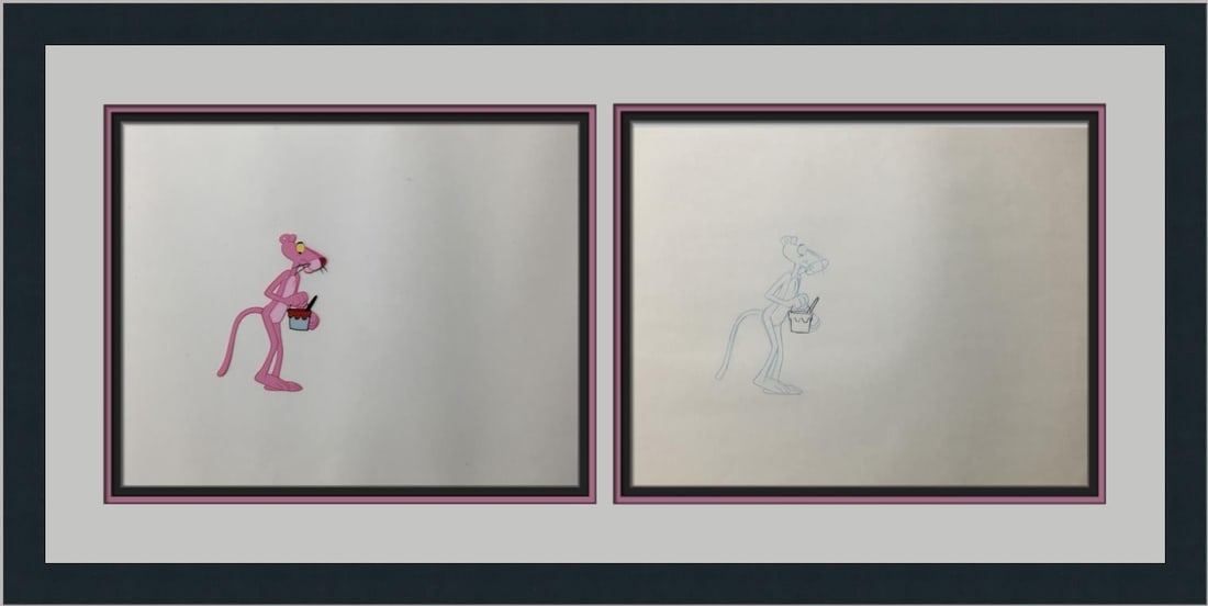 Framed Pink Panther hand painted animation cel with paint bucket (1 of 5)