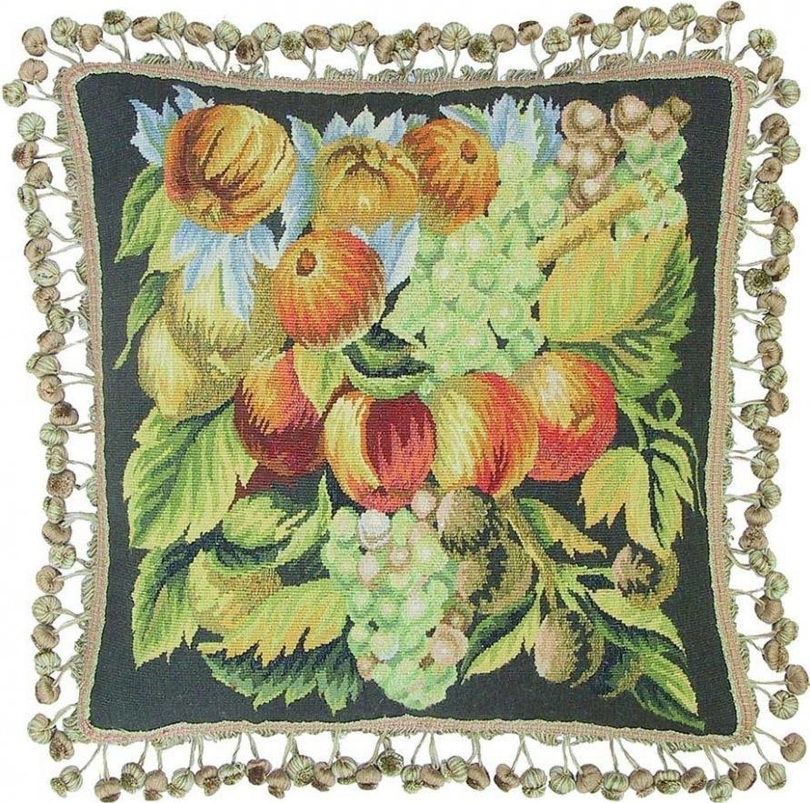 Rustic Handcrafted Aubusson Throw Pillow in Muted Green (1 of 1)