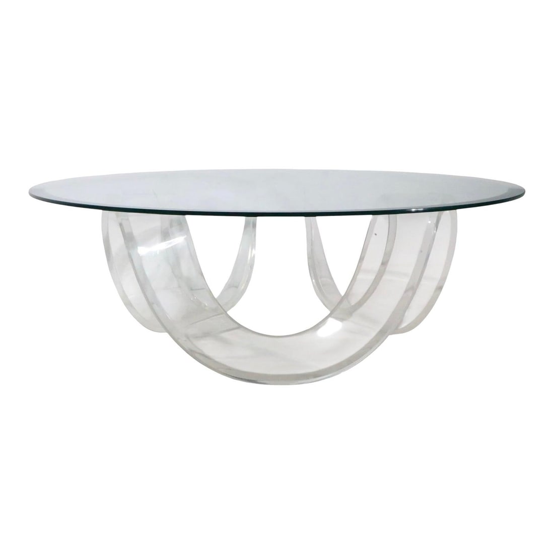 Hollywood Regency Lucite Ribbon Base Glass Coffee Table (1 of 5)