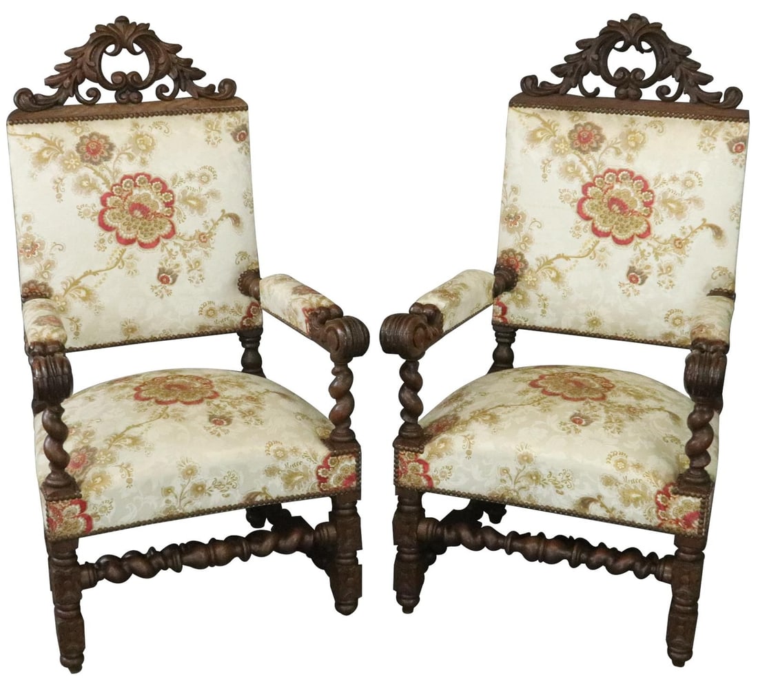 Elegant 1880 Carved Oak French Renaissance Thrones (1 of 7)