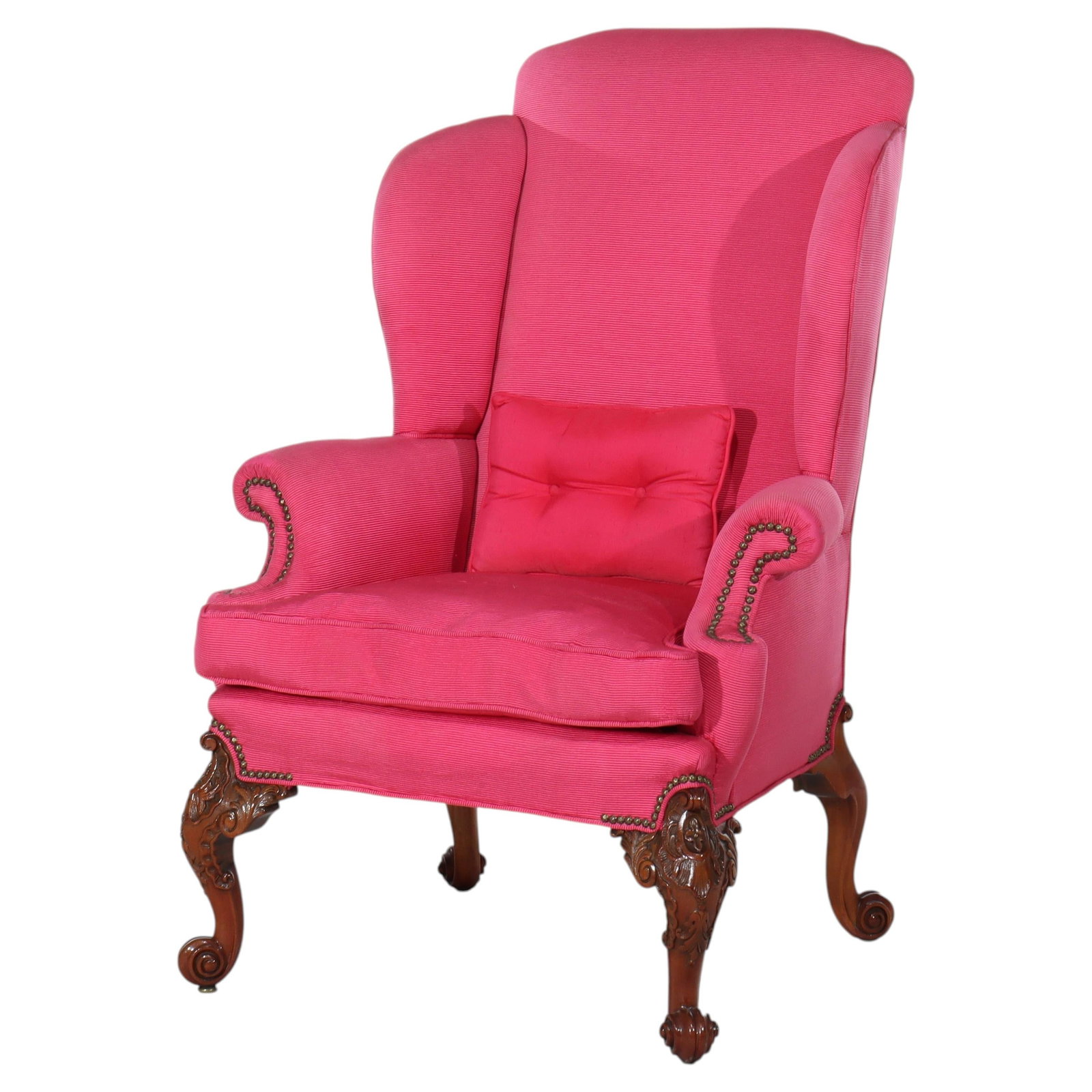 Antique French Mahogany Wingback Armchair With Pink Upholstery Circa 1900 (1 of 11)
