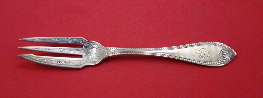 Vanderslice Beaded Sterling Silver 3-Tine Pastry Pickle Fork (1 of 1)