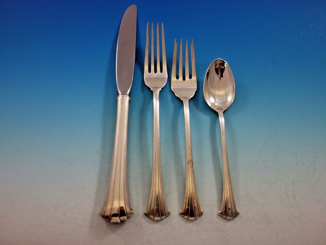 Gorham Newport Scroll Sterling Silver Flatware Set 27 Pieces for 6 with Storage Caddy (1 of 5)