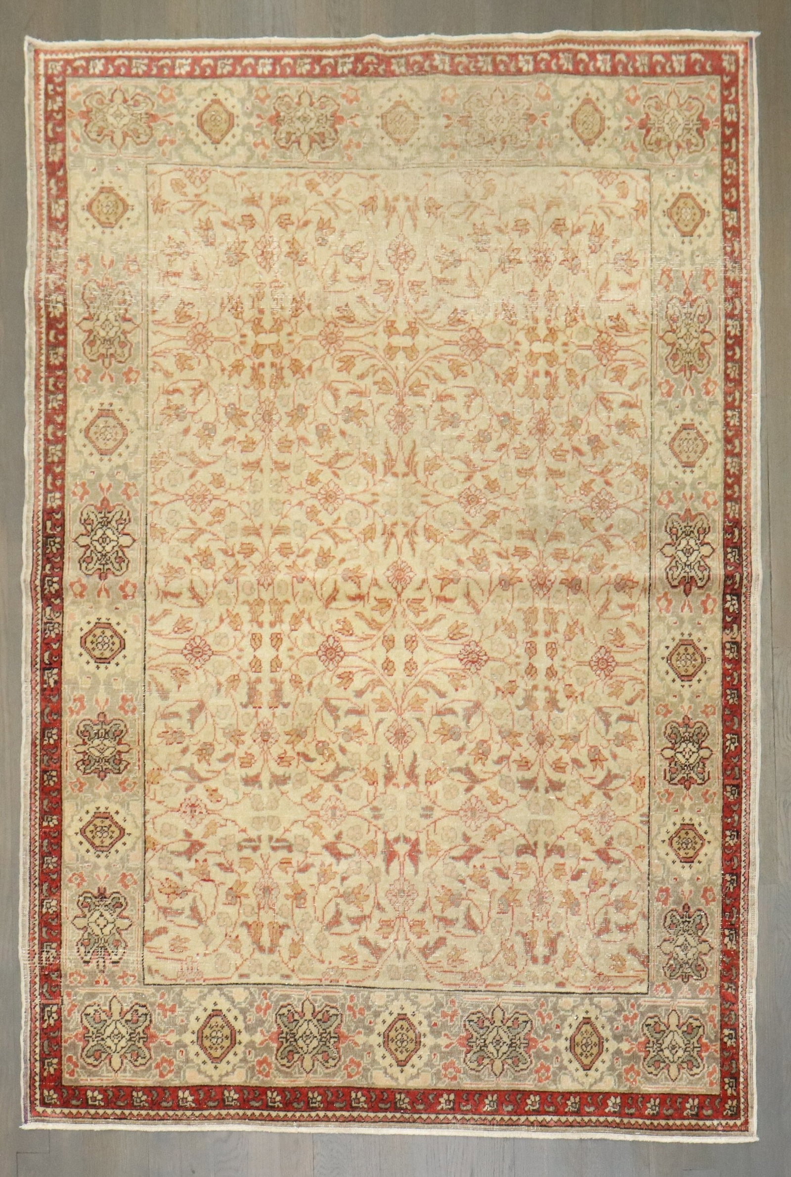 4' 2" x 5' 10" Turkish Herekeh Accent Rug: 4' 2" x 5' 10" Turkish Herekeh Accent Rug Early 20th century Turkish Herekeh rug with a worn look and pre-owned condition. This accent rug is identified as Keysari, Shabby Chic, and Sivas. Specificati