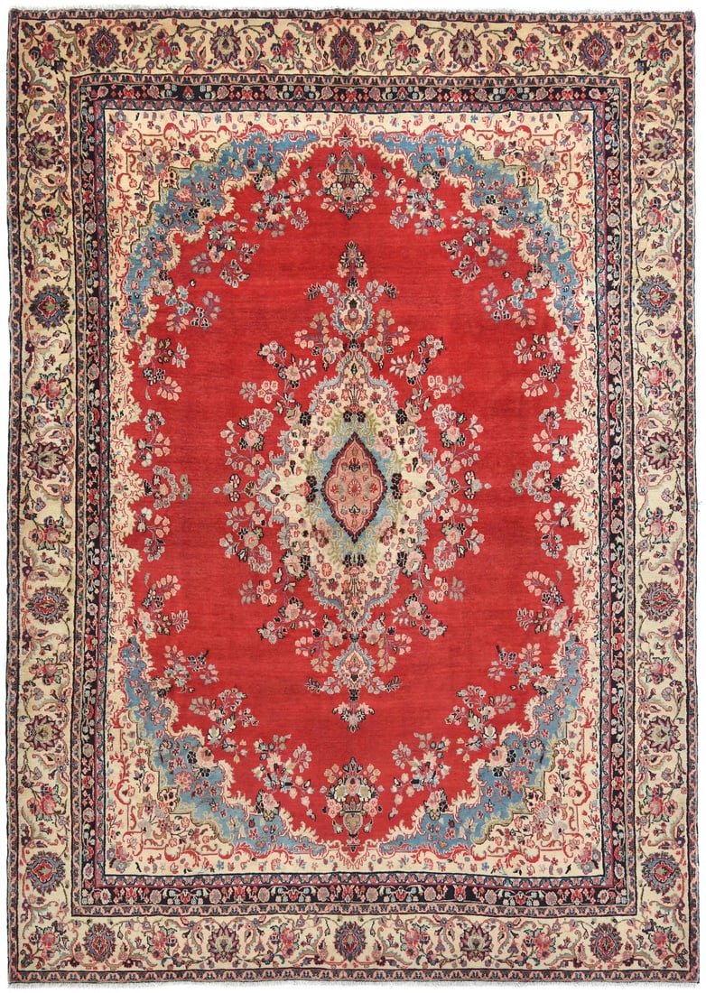 Handmade Vintage Floral Oriental Wool Rug 9'9 x 13'10 Extra Large: Handmade Vintage Floral Oriental Wool Rug 9'9 x 13'10 Extra Large This exquisite Handmade Semi-Antique Oriental Rug offers a stunning floral design and is crafted from durable wool, making it an ideal