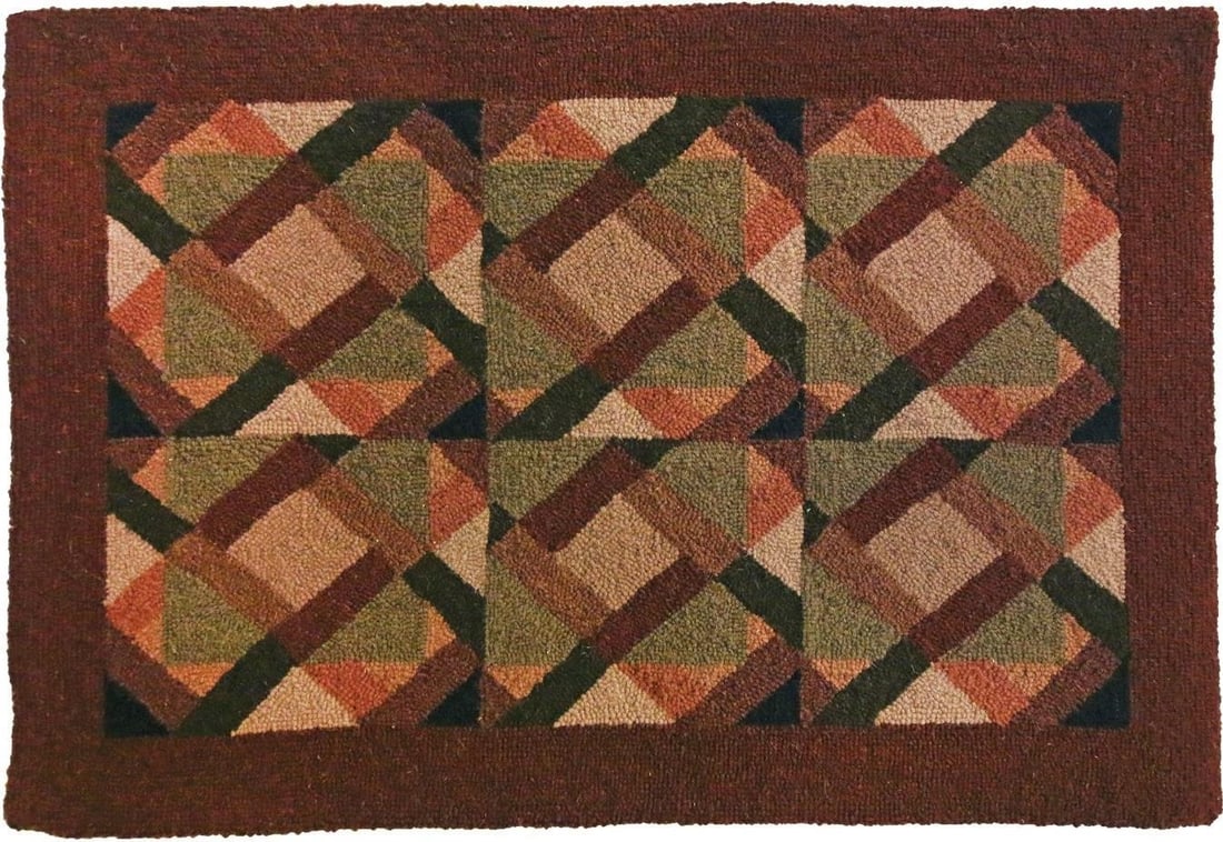 American Quilt Inspired Berry Rug 3x5 Cotton Wool: American Quilt Inspired Berry Rug 3x5 Cotton Wool Discover the charm of the Vintage Style American Quilt Inspired Berry Rug. This exquisite rug features a beautiful brown rust terracotta finish, drawi