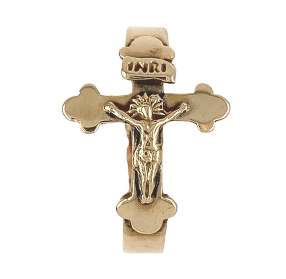 Authentic 12k Yellow Gold Crucifix Ring Size 8.5 Religious Jewelry (1 of 11)