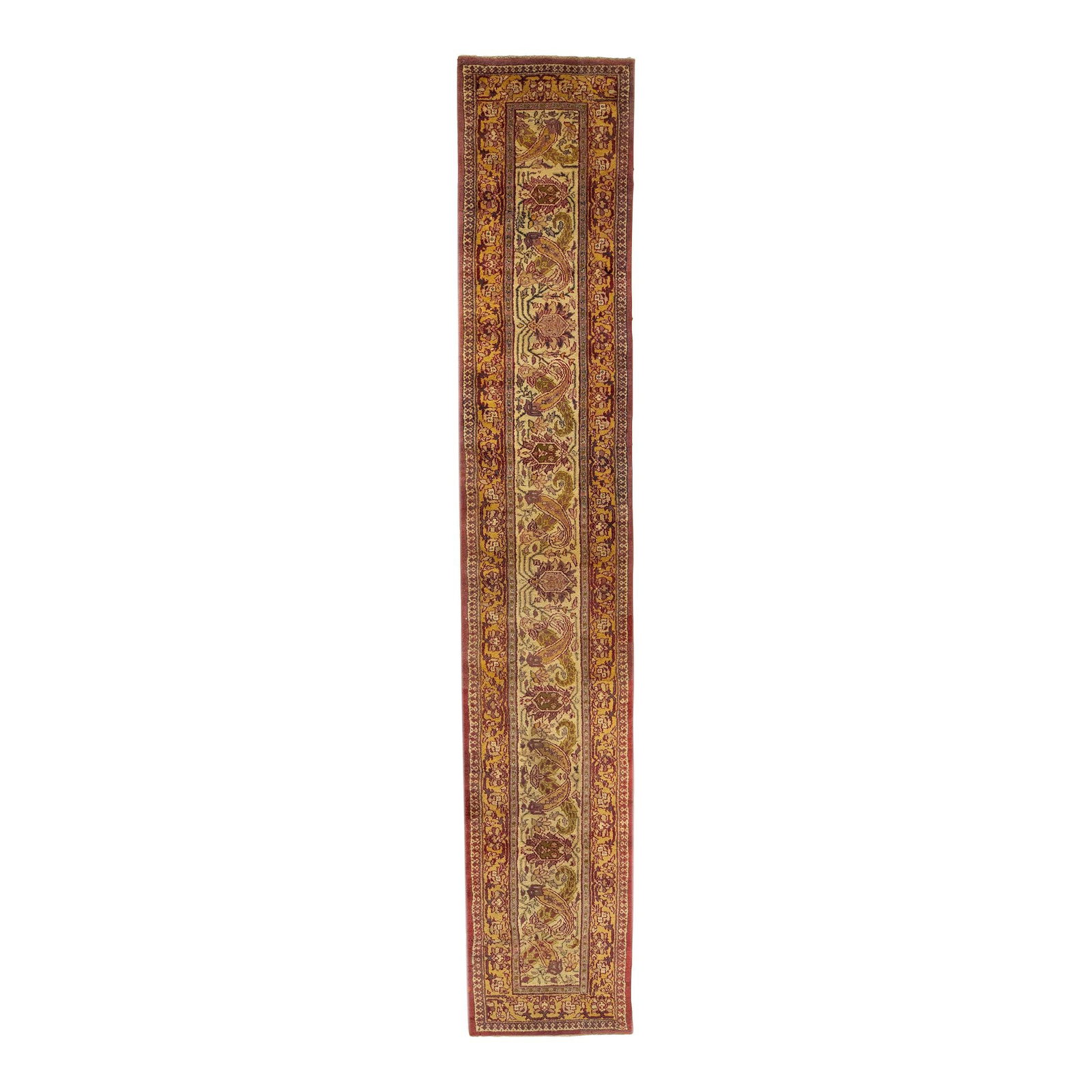 Vintage Indian Agra Handmade Beige Floral Wool Runner 2'8 x 14'10 (1 of 7)