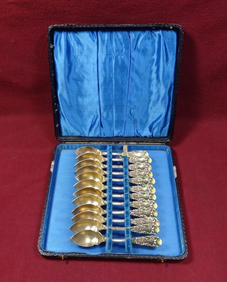 Dominick & Haff Renaissance Sterling Silver Grapefruit Spoon Set 12Pc Goldwashed (1 of 1)
