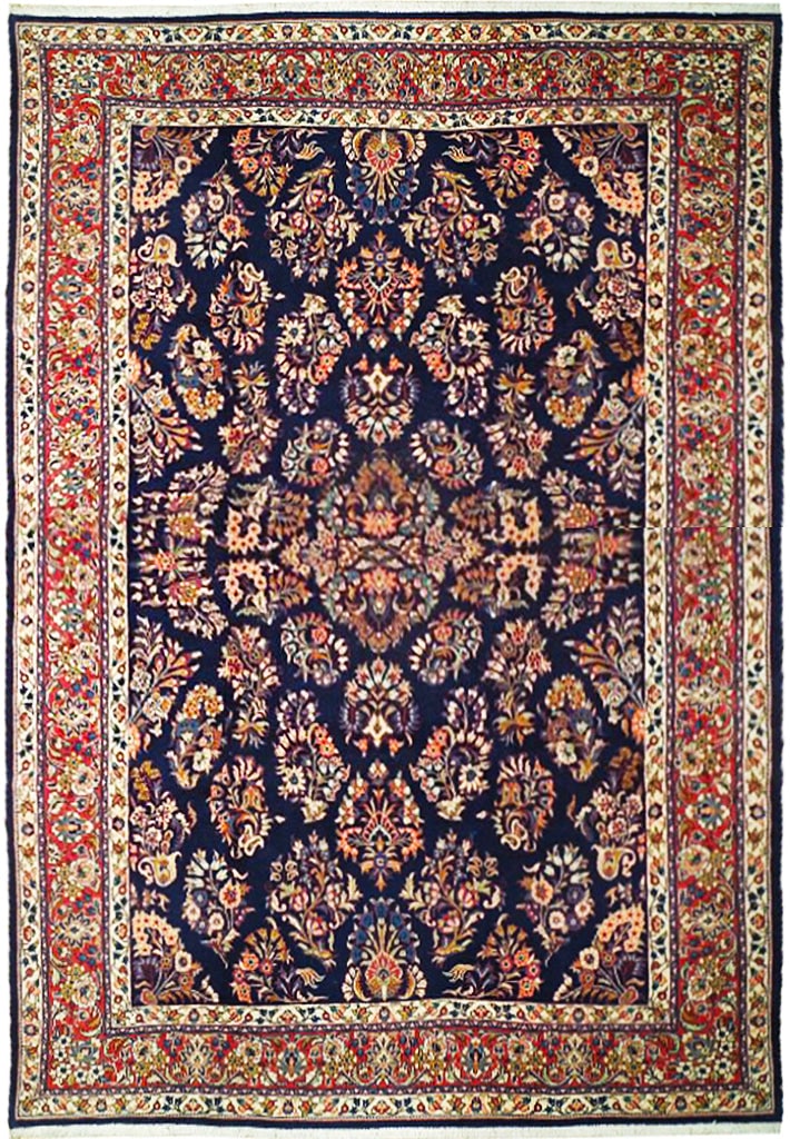 7.4 x 10.3 Navy Blue Persian Sarouk Handmade Wool Rug: 7.4 x 10.3 Navy Blue Persian Sarouk Handmade Wool Rug Free continental US Shipping Fine Persian Sarouk rug in a navy blue colorway with an intricate floral pattern. This un-used area rug offers a clas
